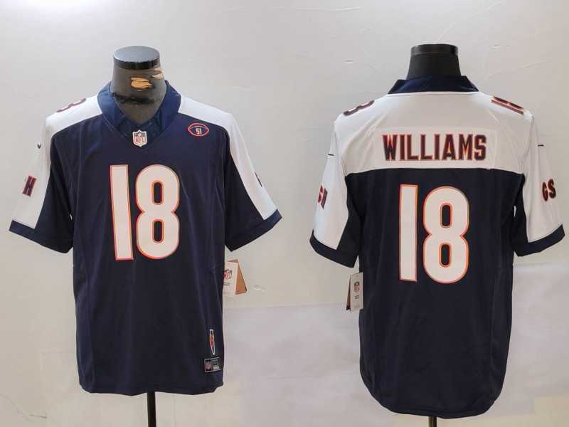 Mens Chicago Bears #18 Caleb Williams Navy White FUSE With 51 Patch Stitched Jersey